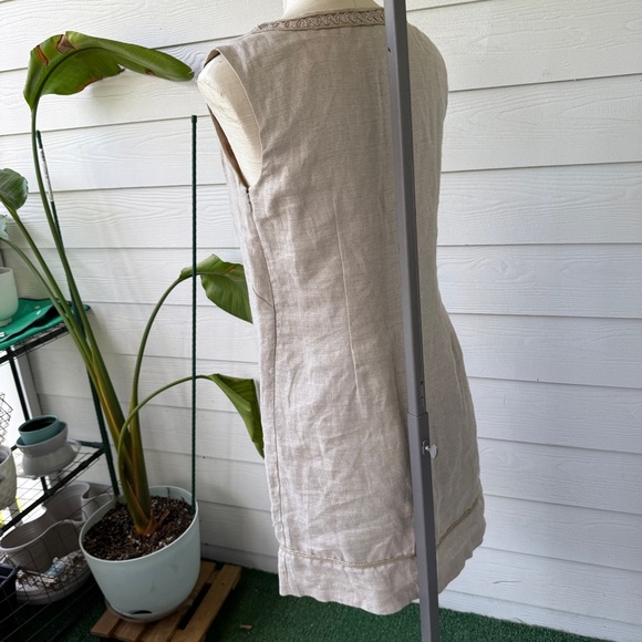LOFT Beige 100% Linen Embellished Sleeveless Dress, Size‎ 2 - Picture 3 of 8